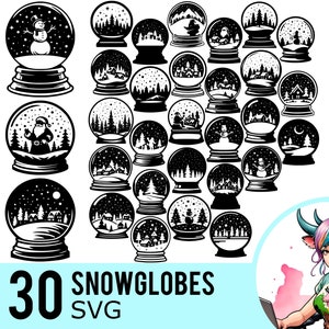 Snowglobe SVG Clipart, Santa Schneemann Winter Schnee Schneekugeln Silhouette, Schneekugel Schnittdateien, Instant Download, 30 SVG Bundle-Vorlagen, 635
