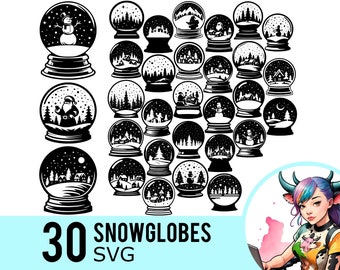 Clipart SVG de bola de nieve: Escenas invernales, Papá Noel y muñeco de nieve (paquete de 30) (Descarga digital)