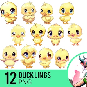 Cute Duckling Clipart PNG, Kawaii Ducklings Clip Art, Baby Duck PNG, Instant Download, Commercial Use, 12 Transparent PNG Images, UD460