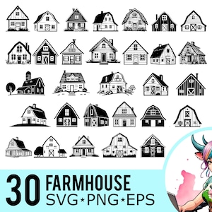 Imágenes prediseñadas de granja SVG, PNG y EPS, silueta de granero de granja, plantilla de vida rural, archivos de corte, descarga instantánea, 30 plantillas, 551