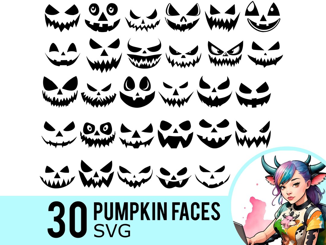 Pumpkin Face SVG Clipart, Jack O Lantern Faces, Halloween Pumpkins Svg ...