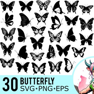 Butterfly Silhouette SVG Bundle: 30 Vector Cut Files (Digital Download)
