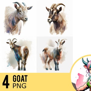 Ritratto di capra ad acquerello 4 PNG Clipart: uso commerciale (download immediato)