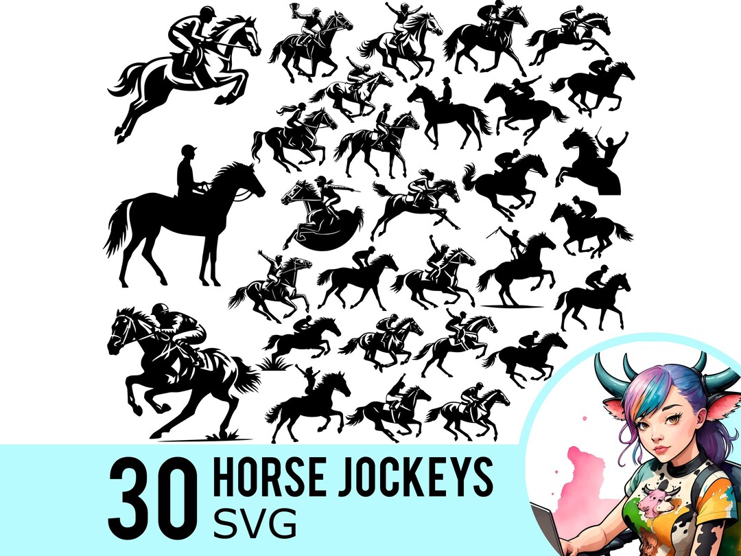 Horse Jockey SVG Clipart, Horse Racing Riding Silhouette Template