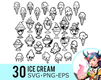 Ice Cream SVG Clipart: 30 Melting Sundae Cone Templates (Digital Download)