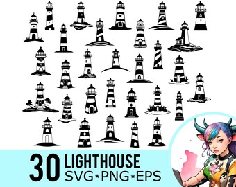 Lighthouse SVG Bundle: Ocean Silhouette Vector Cut Files (30 Templates)