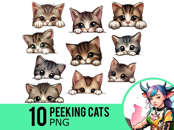 Peeking Cat Clipart: 10 Transparent PNG Images (Commercial Use)