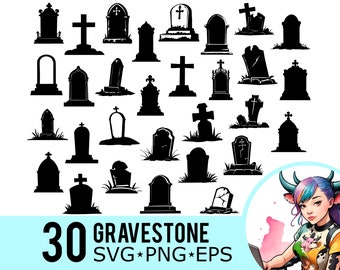30 nagrobków SVG Bundle Nagrobek Halloween Cmentarz Sylwetka Upiorny Krzyż Grafika Wektorowa Plik Cięcia