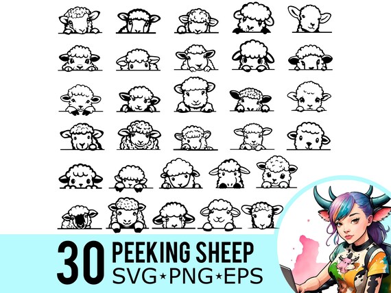 Peeking Sheep Clipart: Lamb Face Silhouette, Farm Animal Template (SVG PNG EPS)