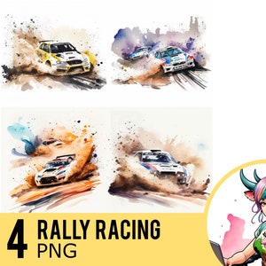 Rally Racing Watercolor PNG clipart, Motorsport Car Portrait PNG Watercolour, Instant Download, Commercial Use, Four Separate PNG Image, 302