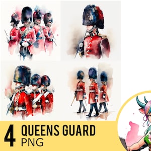 Queens Guard Watercolor Clipart: 4 PNG Images (Commercial Use)