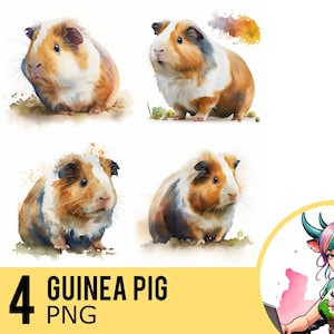 Watercolor Guinea Pig Portrait 4 PNG Clipart (Digital Download)
