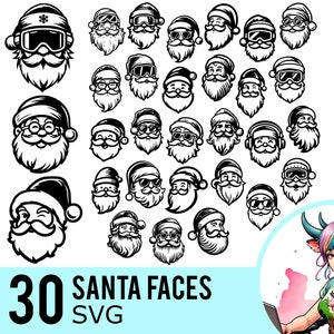 Clipart SVG de cara de Papá Noel: 30 archivos vectoriales de corte navideños (descarga instantánea)
