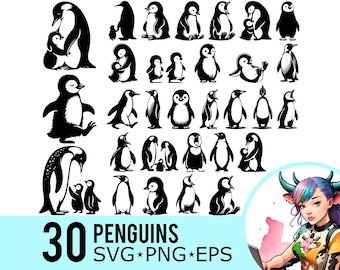 Penguin Clipart: 30 Baby Penguin Silhouette Templates (SVG, PNG, EPS)