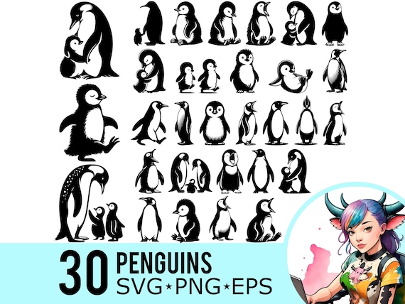 Penguin Clipart: 30 Baby Penguin Silhouette Templates (SVG, PNG, EPS)