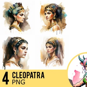 Cleopatra Watercolor Portrait: 4 PNG Images, Queen of Egypt (Digital Download)