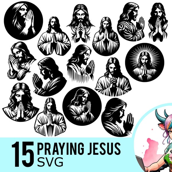 Praying Jesus SVG Clipart, Catholic Christianity Religious Silhouette Template, Pray Cut Files, Instant Download, 15 Bundle Templates, 652