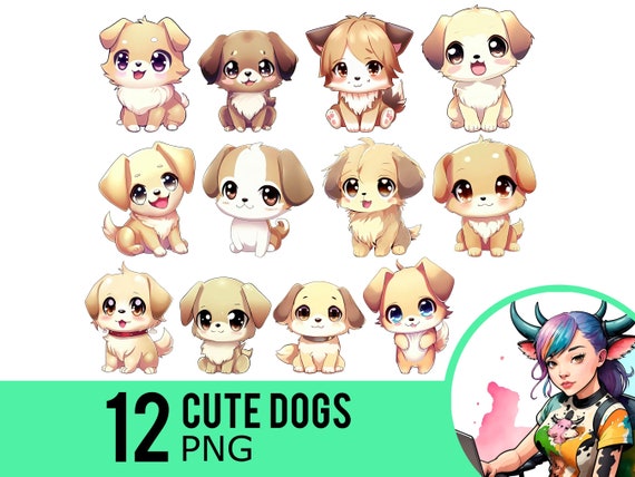 Cute Dog Clipart PNG, Kawaii Dogs Clip Art, Anime Puppy Portrait