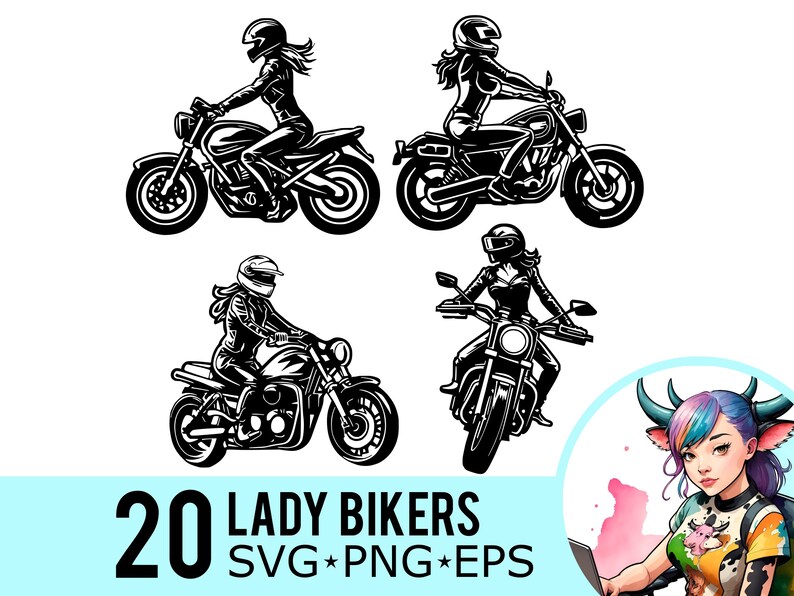 Lady Motorcycle Rider Svg Lady Biker SVG Clipart Bundle: Motorcycle Rider Template (digital ...