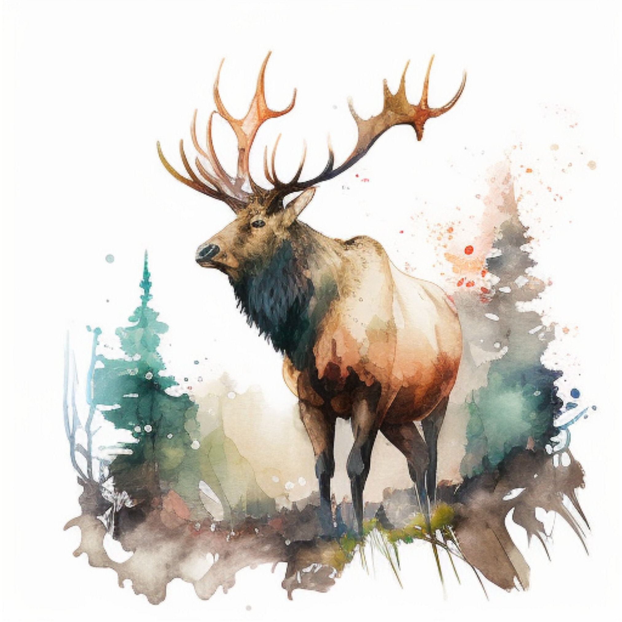 Elk Watercolor PNG Clipart Deer Portrait PNG Watercolour Etsy