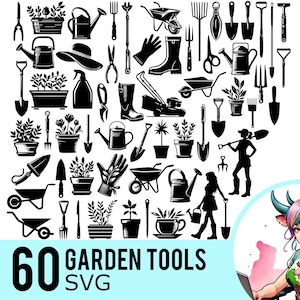 Clipart SVG outils de jardin, Silhouette de jardinage, modèle de jardinier, fichiers de coupe d'outil de printemps, téléchargement immédiat, 60 modèles de lot SVG, 653