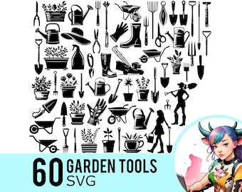 Garden Tools SVG Clipart: 60 Spring Gardening Silhouette Templates (Instant Download)
