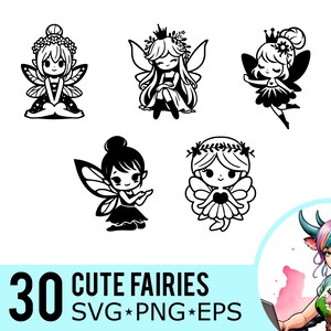 Cute Fairy SVG PNG EPS Clipart, Cartoon Fairies Silhouette, Fantasy ...