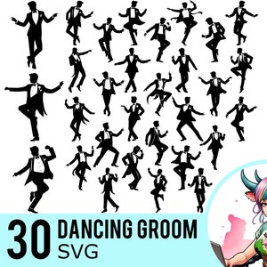 Tanzen Bräutigam SVG Clipart, Bräutigam Tanz Silhouette, Smoking Hochzeit Party Vorlage, geschnittene Dateien, sofortiger Download, 30 Bundle Vorlagen, 688