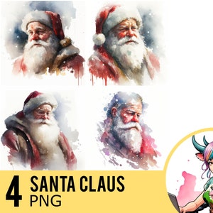 Santa Claus Watercolor PNG clipart, Santa Portrait Watercolour PNG, Instant Download, Commercial Use, Four Separate PNG Images, UD285