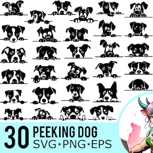 Perro mirando SVG PNG EPS Clipart, silueta de cachorro mirando, plantilla de perros mirando, archivos de corte de cara, descarga instantánea, 30 plantillas de paquete, 413