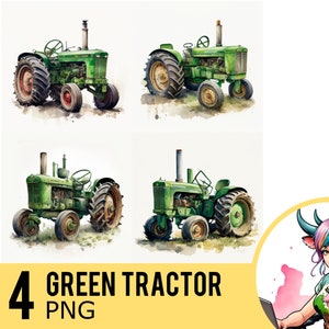 Watercolor Green Tractor Clipart: Farm 4 PNG Images (Commercial Use)