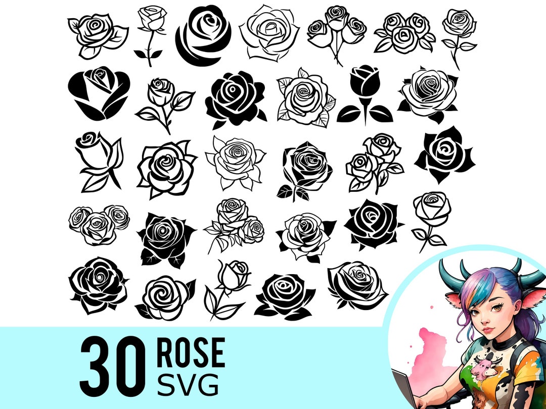 Rose SVG Clipart Roses Silhouette Flower Template Vector Etsy