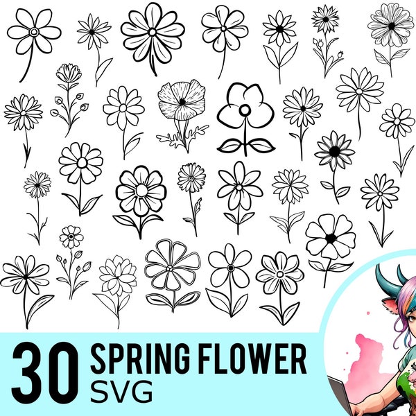 Flower SVG clipart, Spring Flowers Silhouette, Wildflowers Template, Floral Svg, Cut Files, Instant Download, 30 SVG Bundle Templates, 409