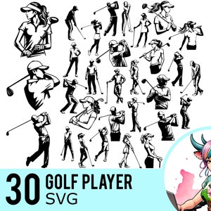 Clipart SVG joueur de golf, Silhouette swing de golf, modèle de club de golf, fichiers coupés golfeur, téléchargement immédiat, 30 modèles de lot SVG, 607
