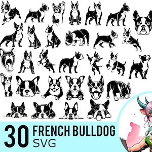 French Bulldog SVG Clipart: 30 Dog Silhouette Templates (Instant Download)