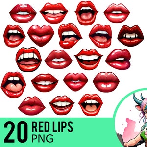 Red Lips Clipart PNG, Kissing Lips Clip Art, Valentines Kisses Graphics, Instant Download, Commercieel Gebruik, 20 Transparante PNG-afbeeldingen, 505