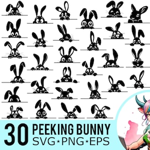 Peeking Bunny SVG PNG EPS Clipart, Silhouette de Peeking Rabbit, modèle Peeking Bunnies, couper des fichiers, téléchargement immédiat, 30 modèles de lot