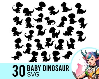 Baby Dinosaur SVG Clipart: 30 Dino Silhouette Cut Files (Instant Download)