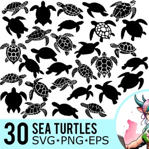 Tartaruga SVG PNG EPS Clipart, Silhouette tartarughe marine, modello tartaruga, file di taglio vettoriale, download istantaneo, 30 modelli di bundle, 467