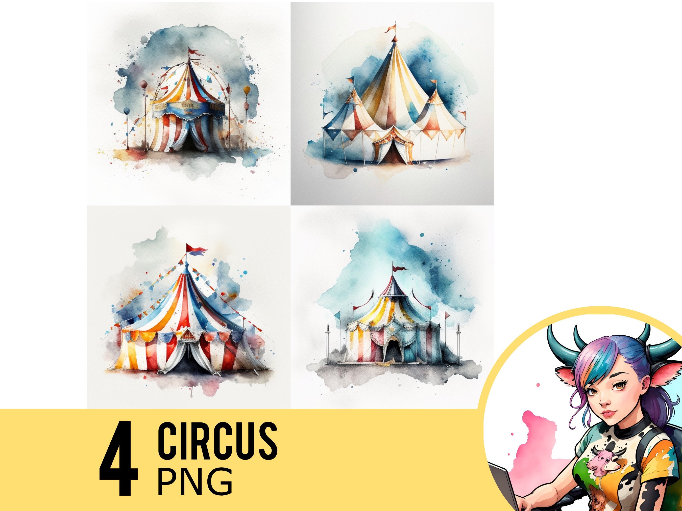 Circus Watercolor PNG Clipart Tent Portrait PNG Watercolour - Etsy