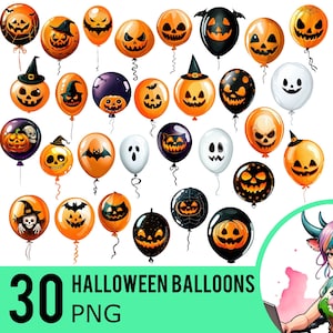 Halloween Luftballons Clipart PNG, Halloween Party Ballon Clip Art, Kürbis, sofortiger Download, kommerzielle Nutzung, 30 transparente PNG Bilder, UD459