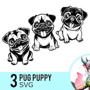 Pug Puppy SVG Clipart: 3 Pup Silhouette Vector Cut Files (Instant Download)