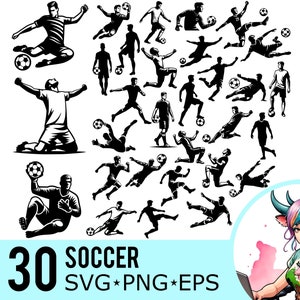 Fußball SVG PNG EPS Clipart, Fußballspieler Torwart Silhouette, Torhüter Vorlage, Sport Cut Files, Sofortiger Download, 30 Bundle-Vorlagen