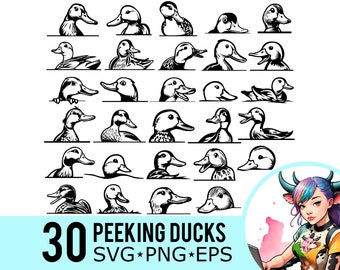 Clipart SVG de pato asomando: Archivos de corte de animales de granja (paquete de 30)