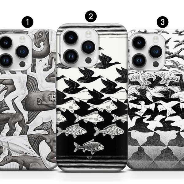 Escher phone case Art phone cover fit for iPhone 14 Pro, 13, 12, 11, XR, 8+, 7 & Samsung S21, A51, S22 Ultra, Note , S10