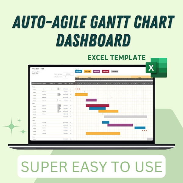 Modello Excel DashBoard del diagramma di Gantt Auto-Agile / Modelli Excel / Monitoraggio delle attività del progetto / Facile da usare / Per qualsiasi azienda / Task Tracker