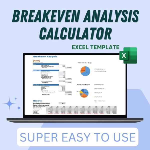 Break-Even-Rechner | Excel Vorlagen | Produktkalkulation für Unternehmen | Einfach zu bedienen | Für jedes Unternehmen | Sparen Sie Zeit und Mühe