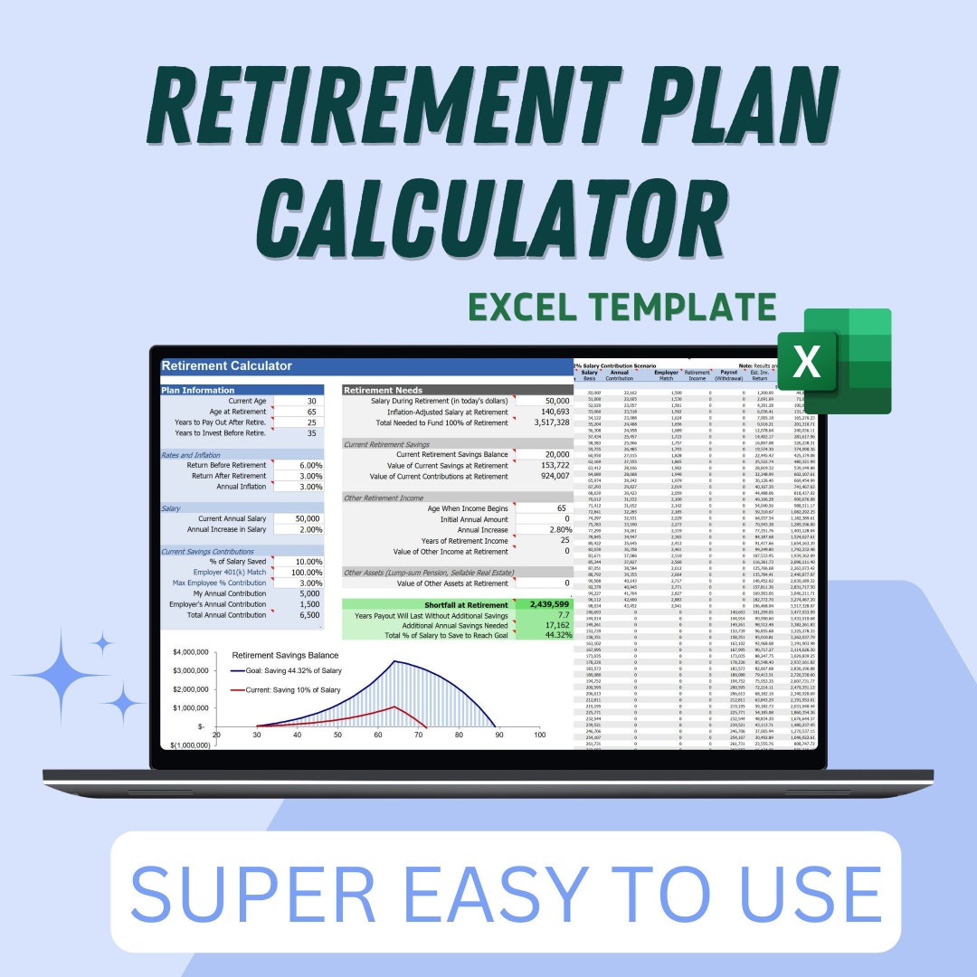Retirement Plan Calculator Excel Templates Compare Current Etsy
