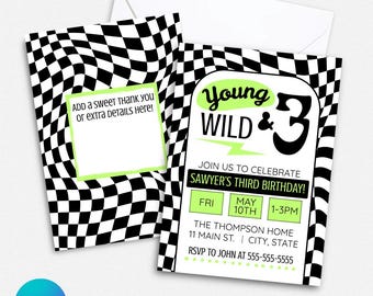 Editable Young Wild and Three Birthday Invitation | 3rd Birthday Party Canva Template | Instant Download