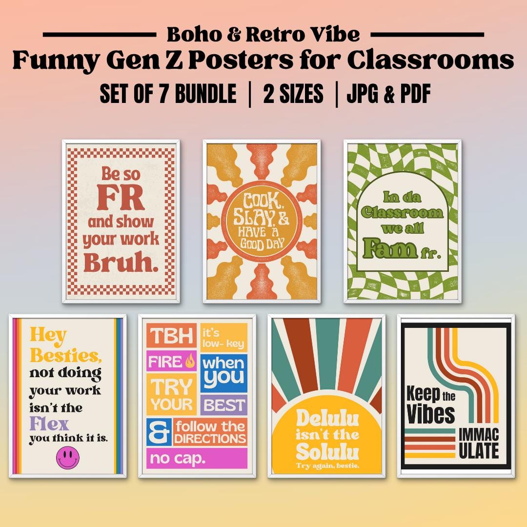 Funny Classroom Posters – Gen Z Bundle Vol. 1 | Boho Retro Decor | Instant Download